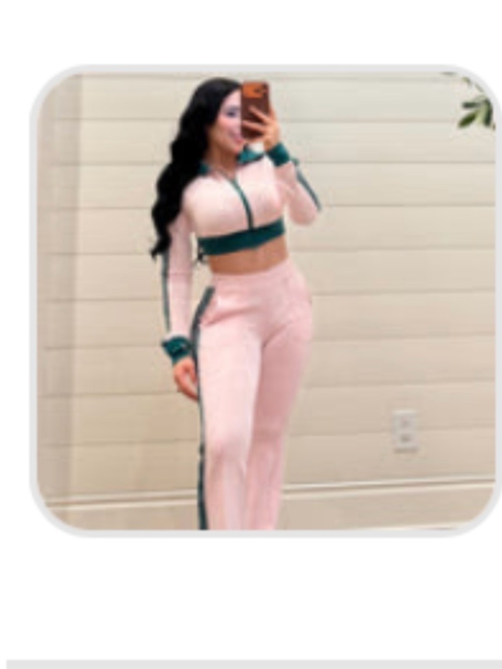 Pink Track Pants & Cropped Zip Jacket with Green Trim